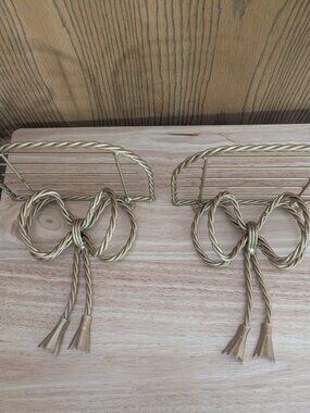 VTG Home Interiors Two Metal Gold Corded Tassel Bow Shelves Hollywood Regency
